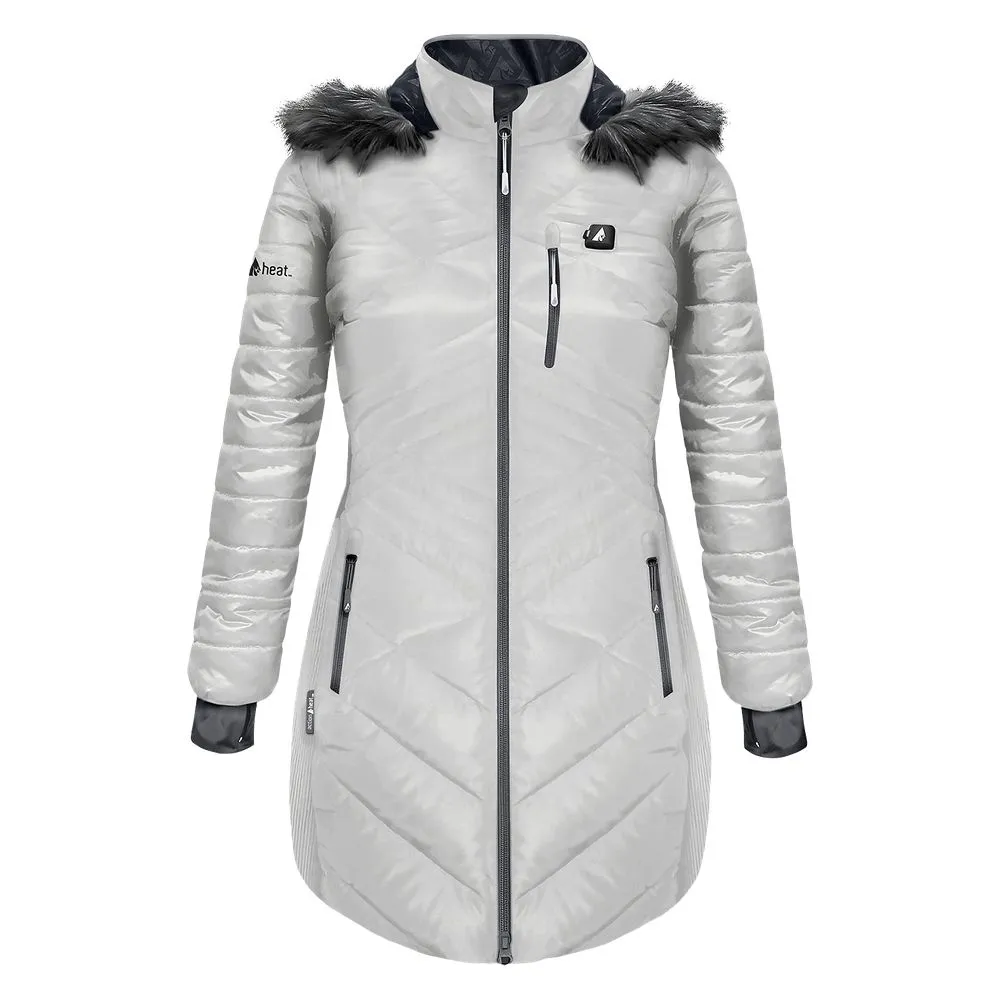 ActionHeat Women's 5V Battery-Heated Insulated Puffer Jacket with Hood for Ladies - Antarctica White - L