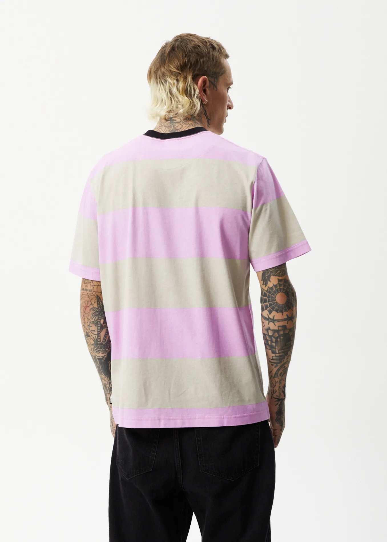 AFENDS Mens Space - Striped Retro Logo T-Shirt - Candy Stripe