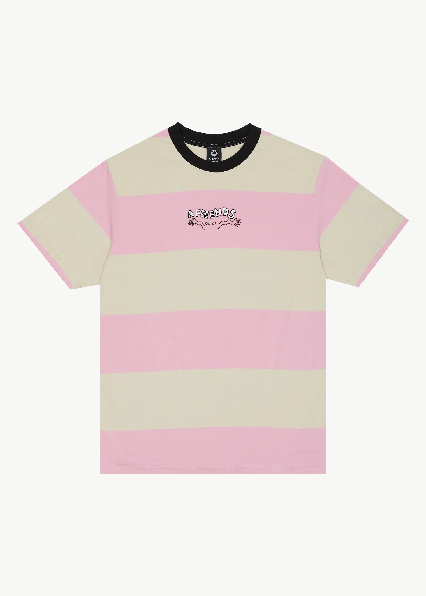 AFENDS Mens Space - Striped Retro Logo T-Shirt - Candy Stripe