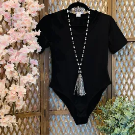 Black V Neck Bodysuit