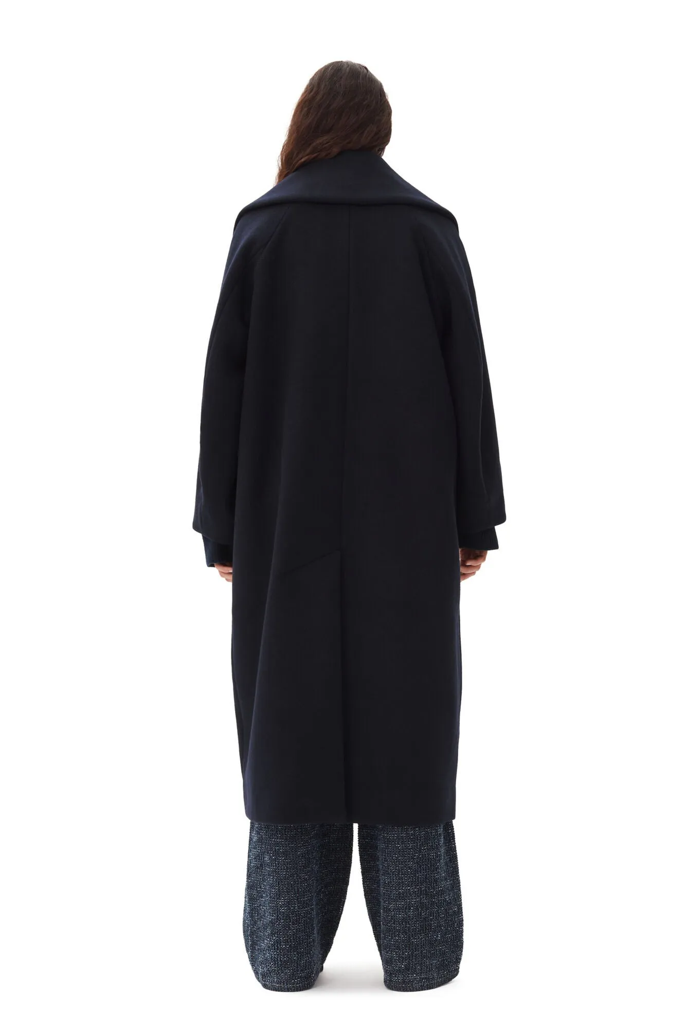 Boiled Wool Large Collar Coat - Sky Captain