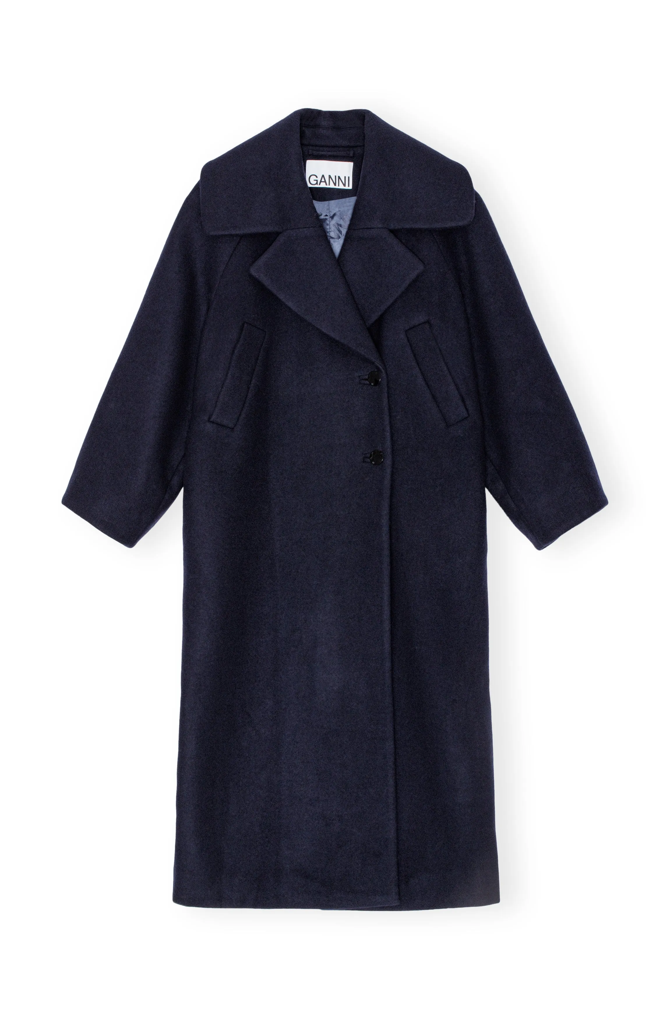 Boiled Wool Large Collar Coat - Sky Captain