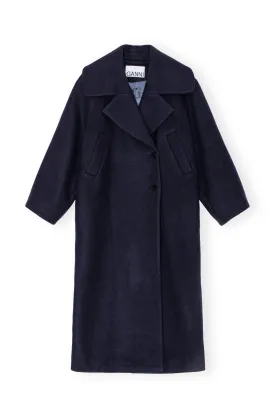 Boiled Wool Large Collar Coat - Sky Captain