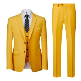 BRADLEY VIP SUITS Men's Fashion Formal Business & Special Events Wear 3 Piece (Jacket   Pants   Vest) 2 Buttons Yellow Suit Set