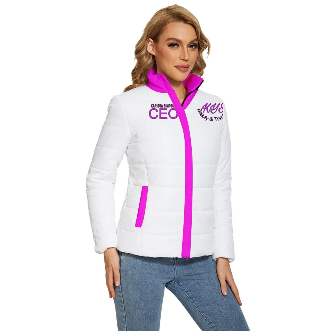 CEO Karrissa Simpson White & Hot Pink Women's Puffer Bubble Jacket Coat