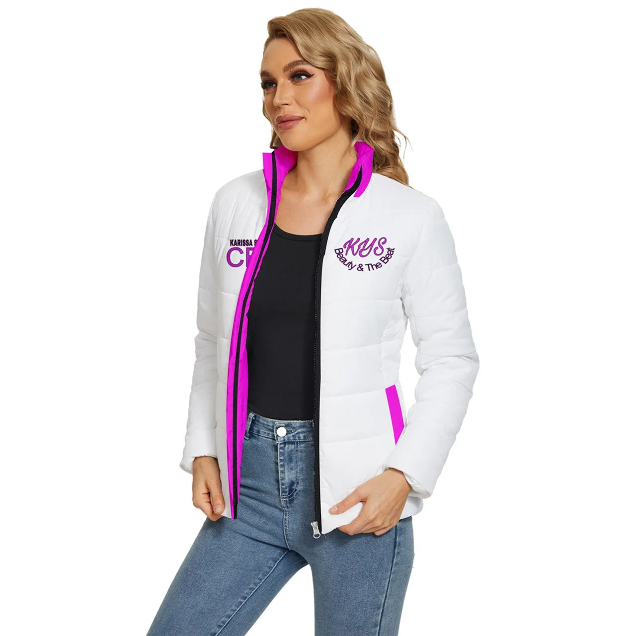 CEO Karrissa Simpson White & Hot Pink Women's Puffer Bubble Jacket Coat