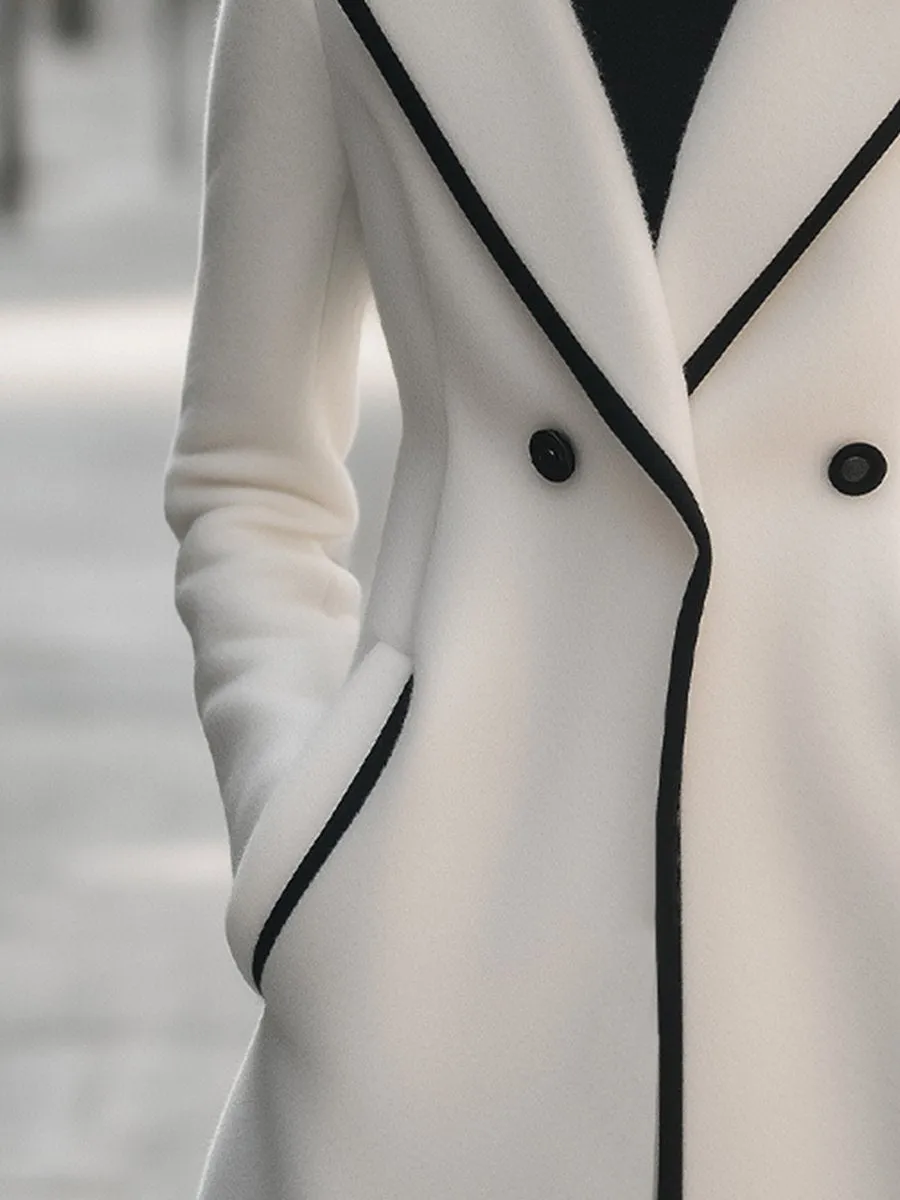 Chic Double-Breasted White Coat with Black Trim