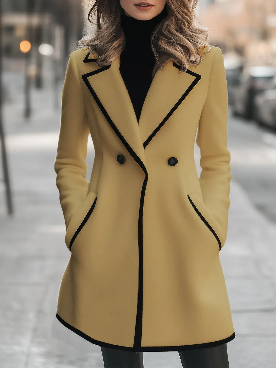 Chic Double-Breasted White Coat with Black Trim