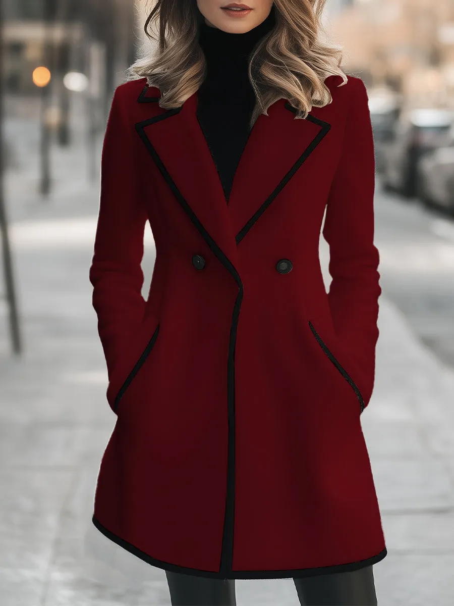 Chic Double-Breasted White Coat with Black Trim