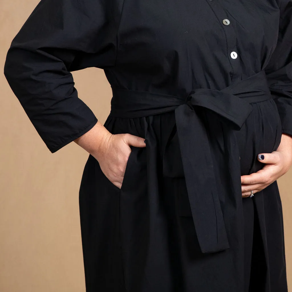 Dahlia Black Cotton Coat Dress