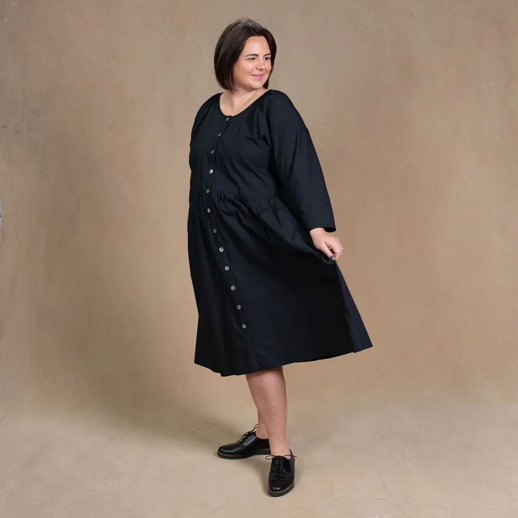 Dahlia Black Cotton Coat Dress