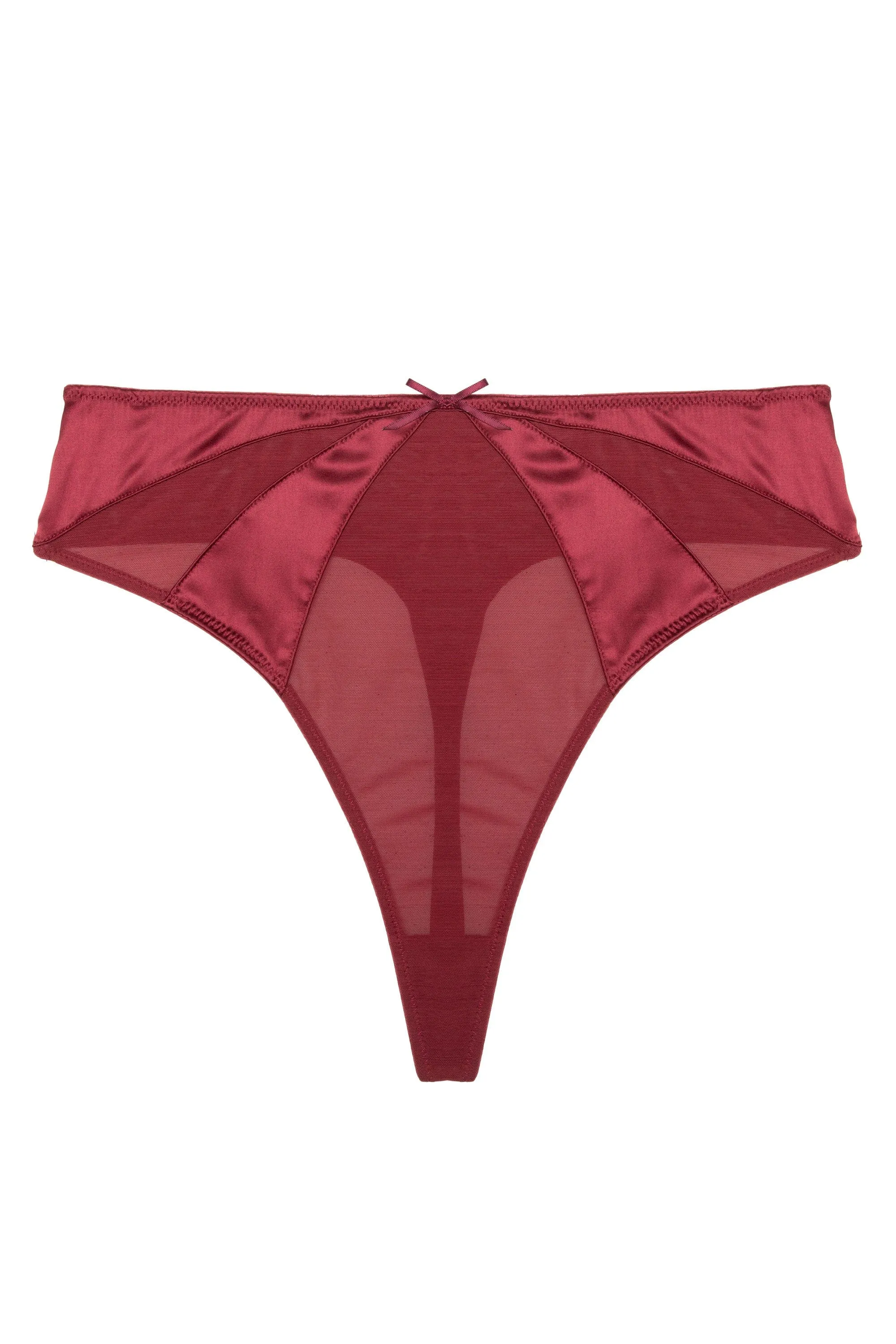 Etta Red Mesh And Satin High Waist Thong