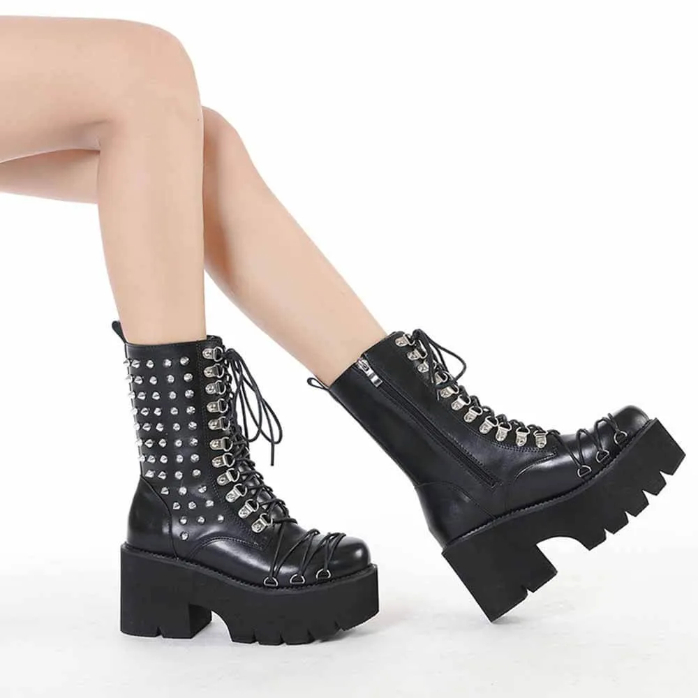 Fashion Side Zipper Thick Sole Rivet Martin Boots