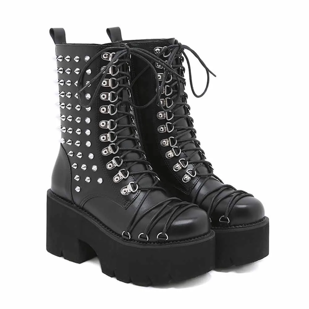 Fashion Side Zipper Thick Sole Rivet Martin Boots