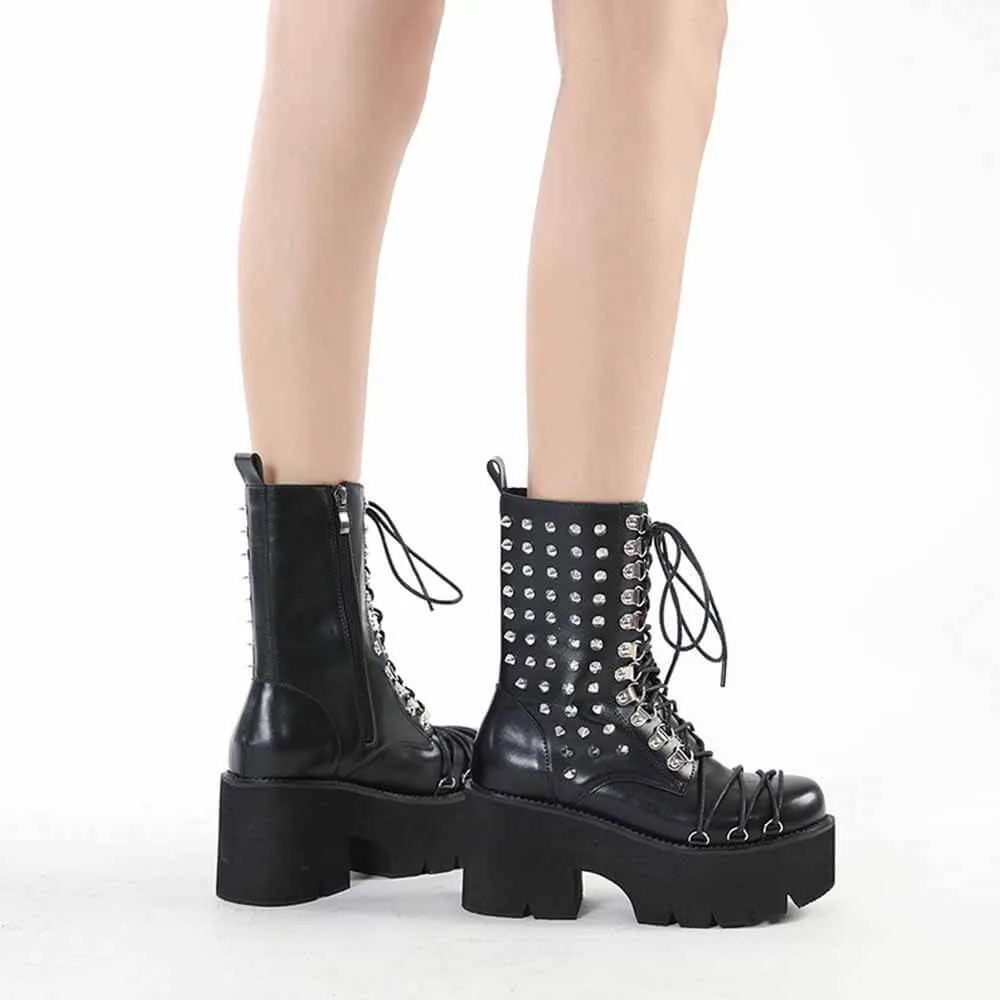 Fashion Side Zipper Thick Sole Rivet Martin Boots