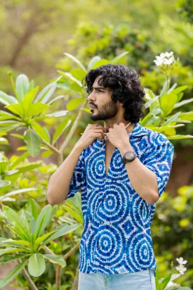 Firangi Yarn Cuban Collar Fusion Printed Oversize Shirt - Tie & Dye