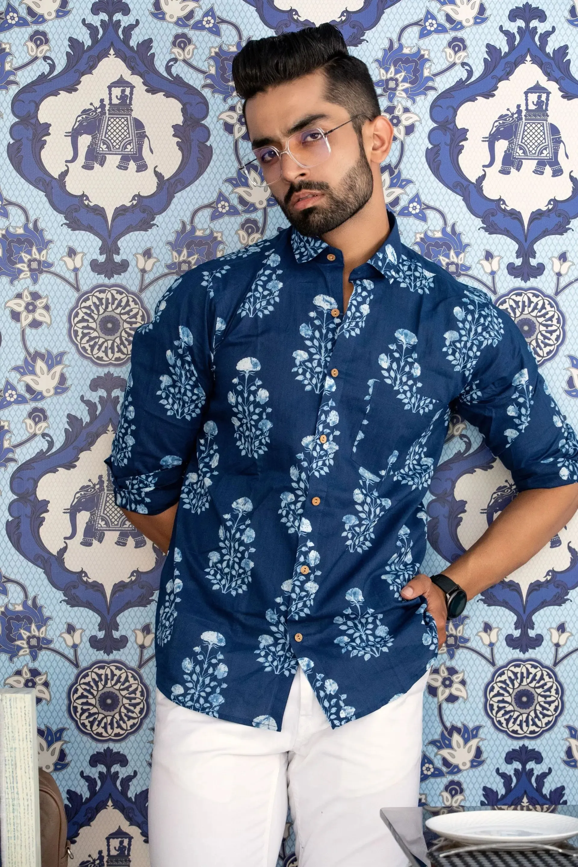 Firangi Yarn Indigo 100% Cotton Shirt For Men - Full Sleeves