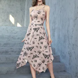 Gothic Insect Print Irregular Hem Slip Dress