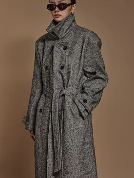 J2430 Herringbone Wool Coat With Belt