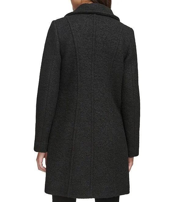 Kenneth Cole Asymmetric Zip Front Boucle Wool Coat - Black