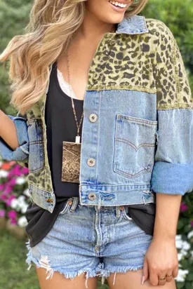 Leopard Cropped Denim Jacket