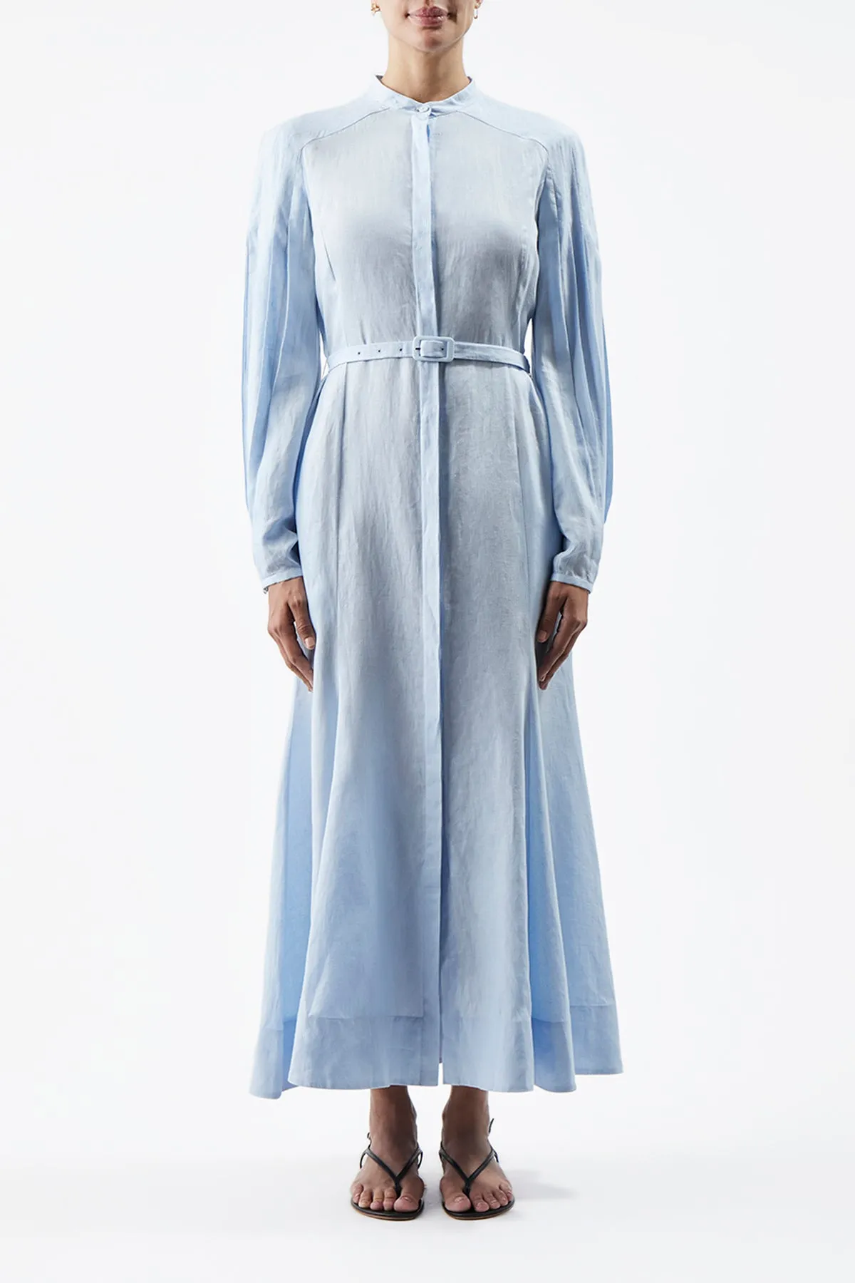 Lydia Maxi Dress with Slip in Light Blue Aloe Linen