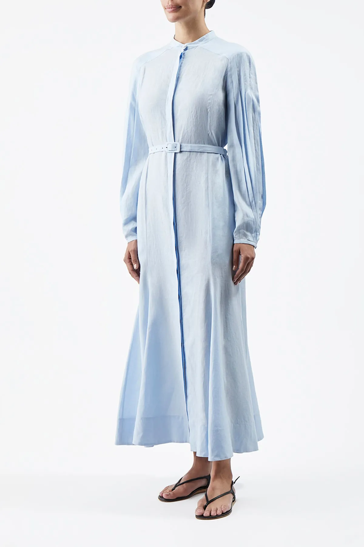 Lydia Maxi Dress with Slip in Light Blue Aloe Linen