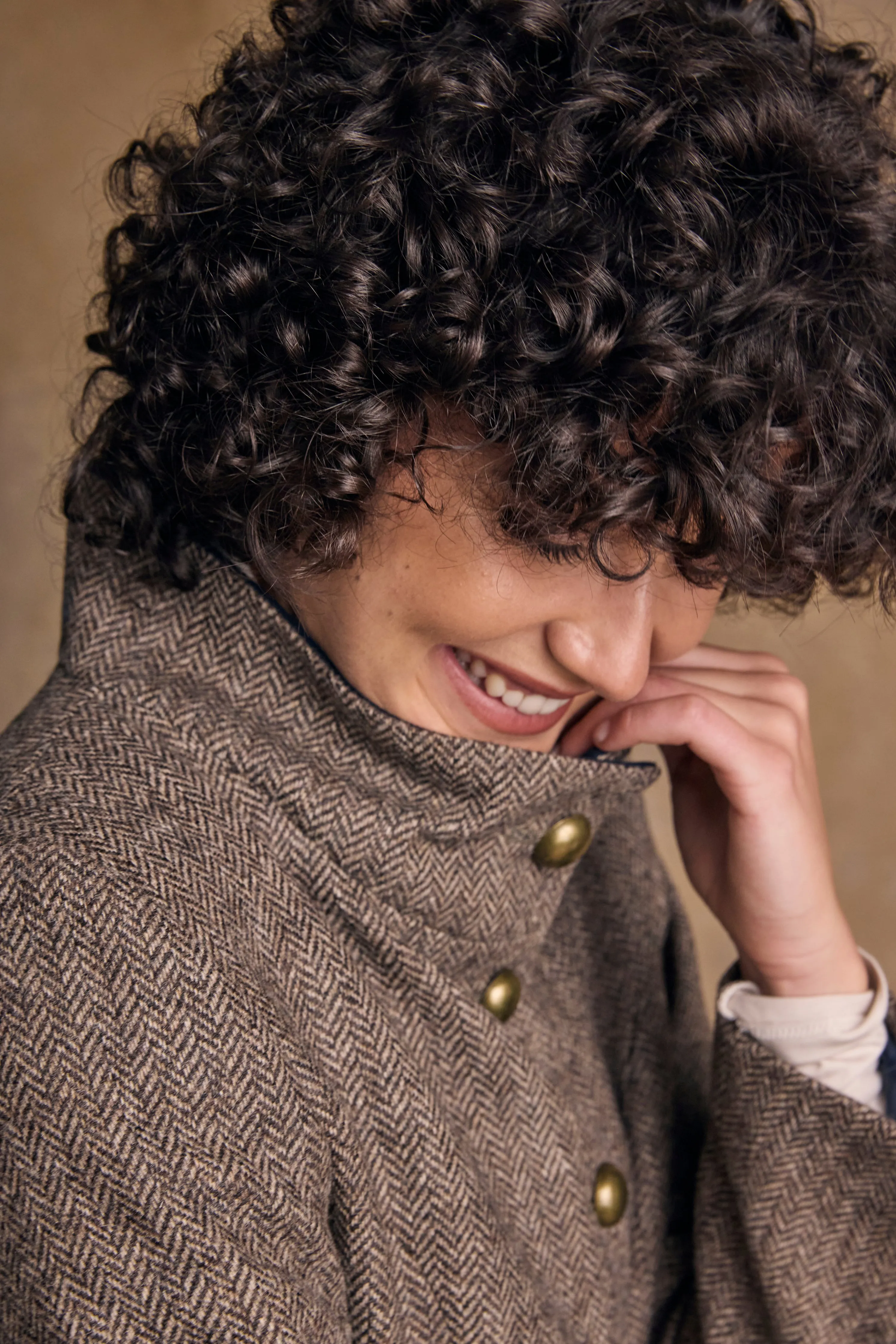 Lynn Tweed Coat - Light Tan Herringbone