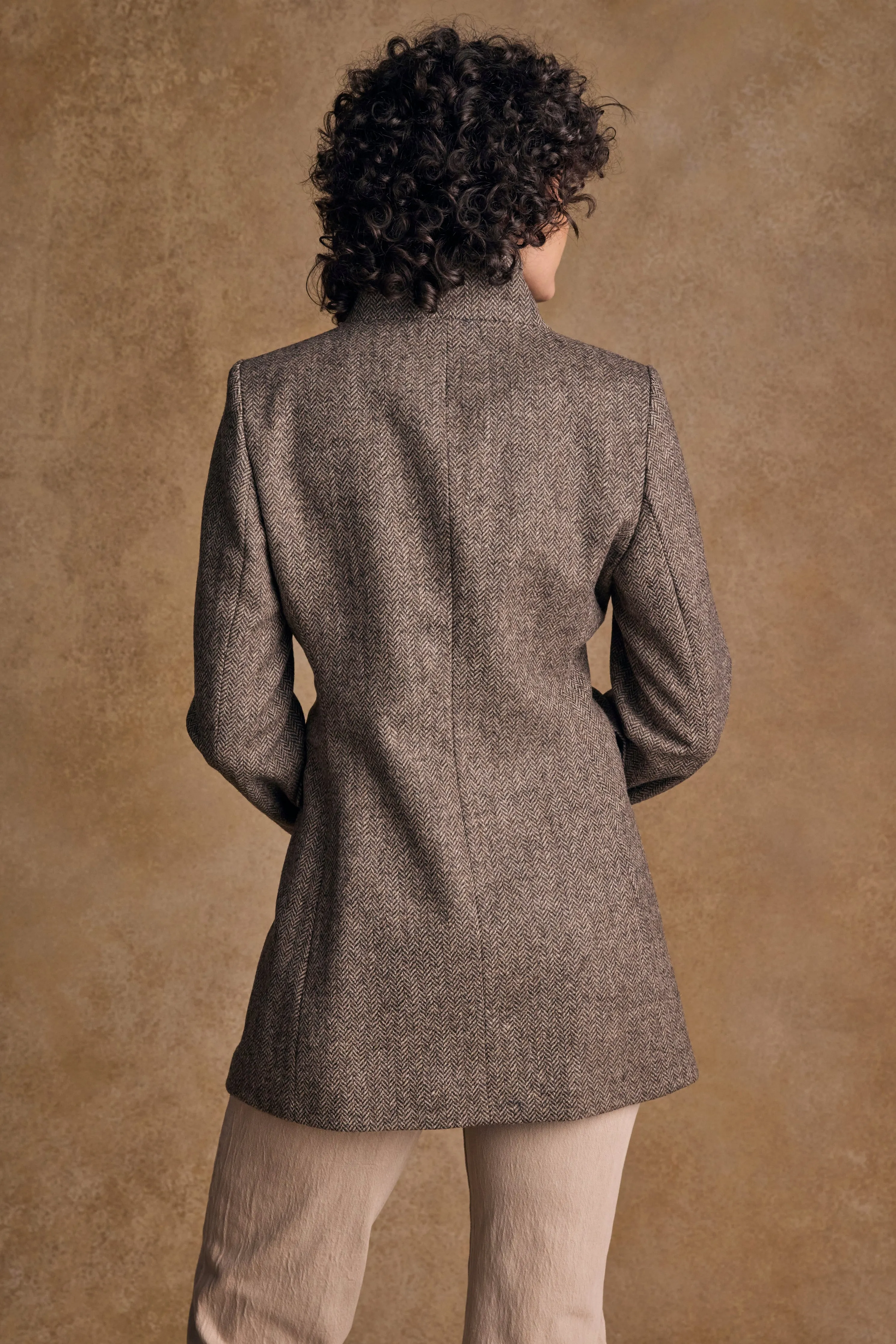 Lynn Tweed Coat - Light Tan Herringbone