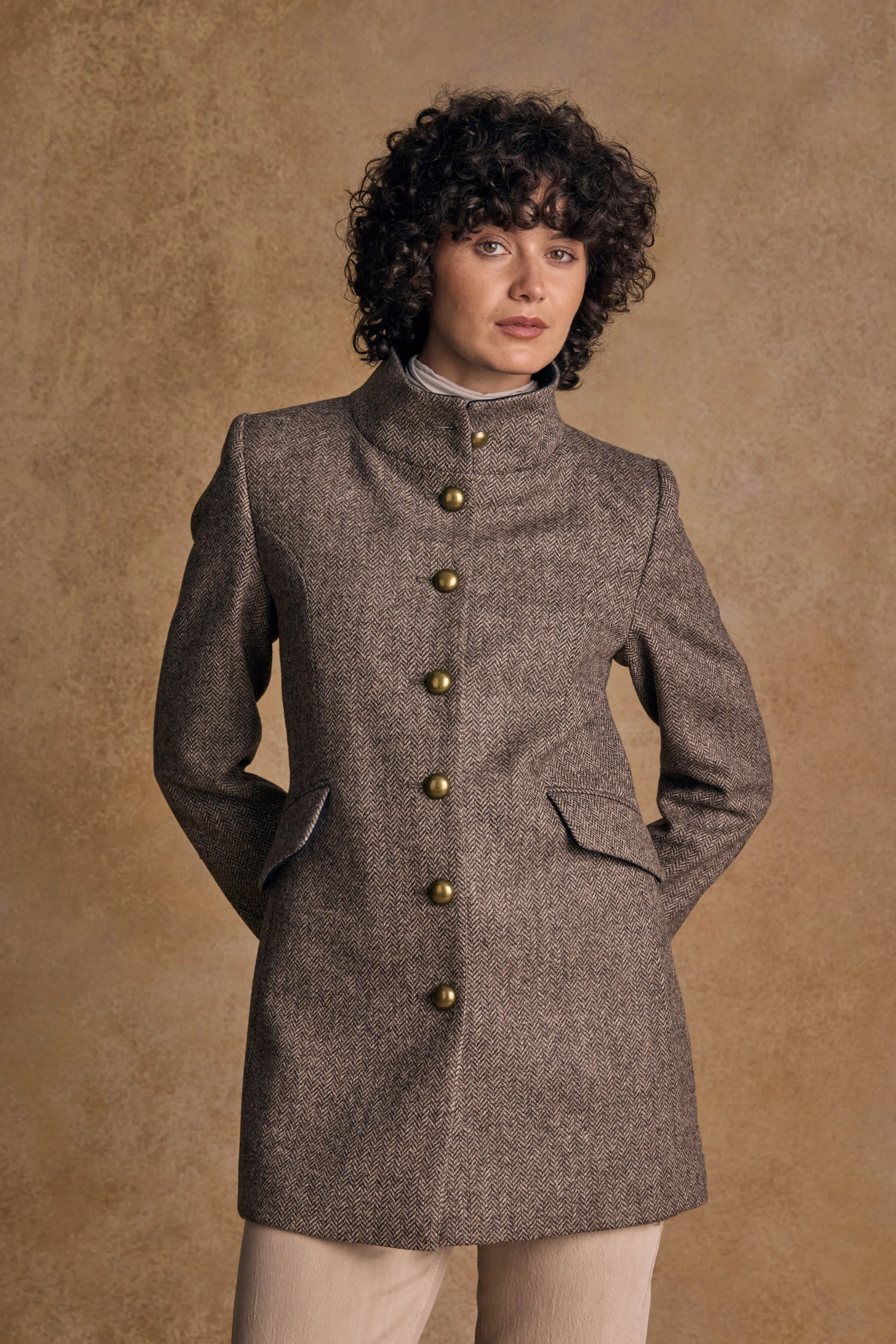 Lynn Tweed Coat - Light Tan Herringbone