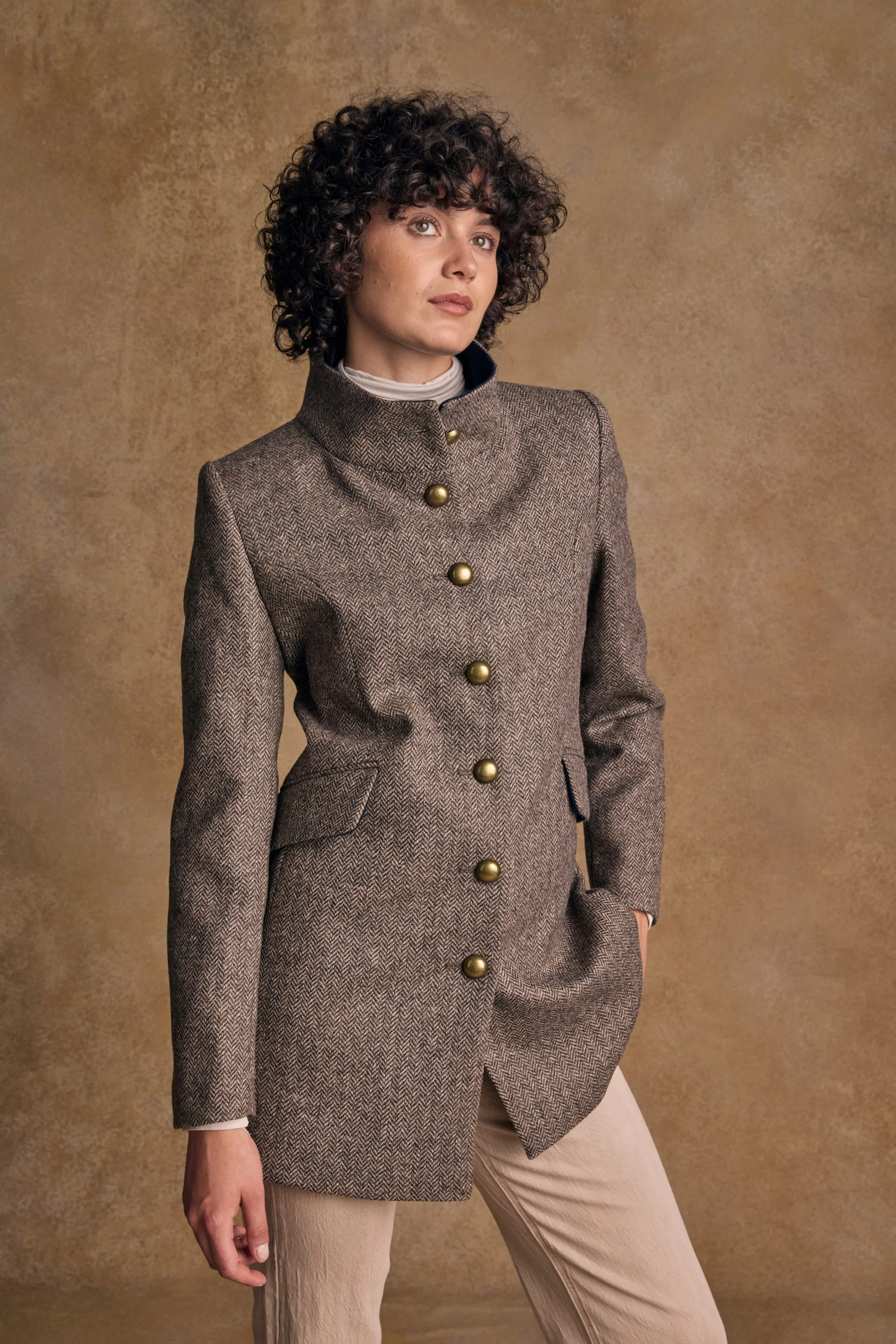 Lynn Tweed Coat - Light Tan Herringbone