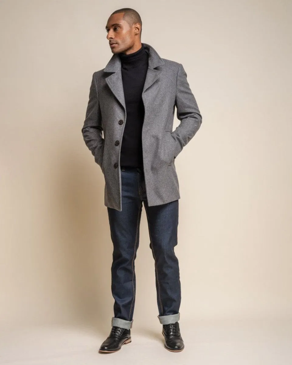 Men's Wool Blend Mid-length Coat - NELSON - Stale Grey