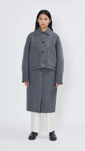 Off Shoulder Washed Wool   Inner Coat in Grey