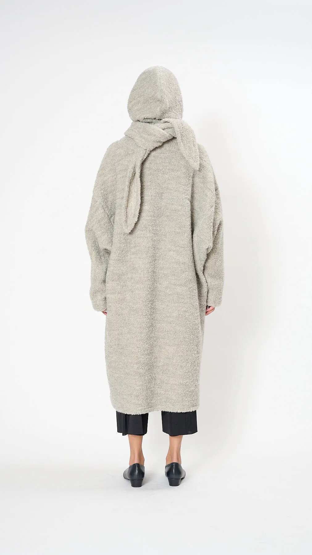 Raw Wool Loop Yarn Coat in Light Gray