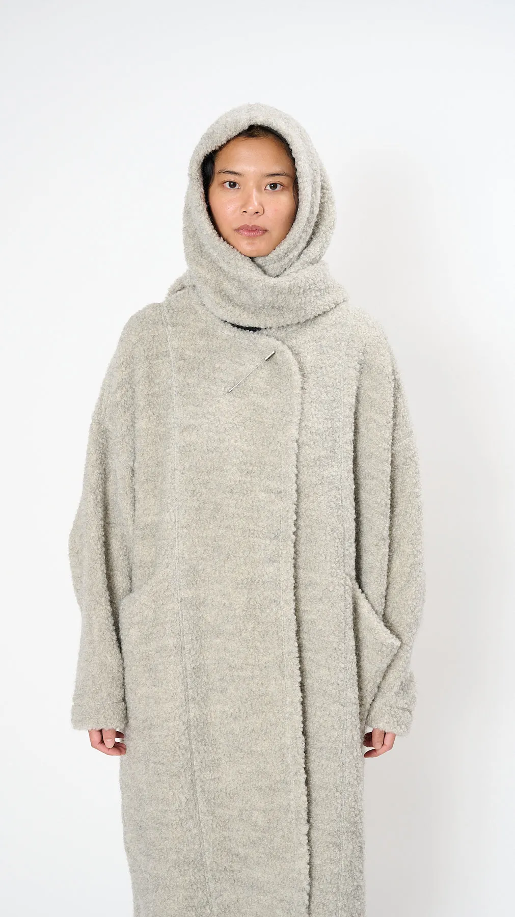 Raw Wool Loop Yarn Coat in Light Gray