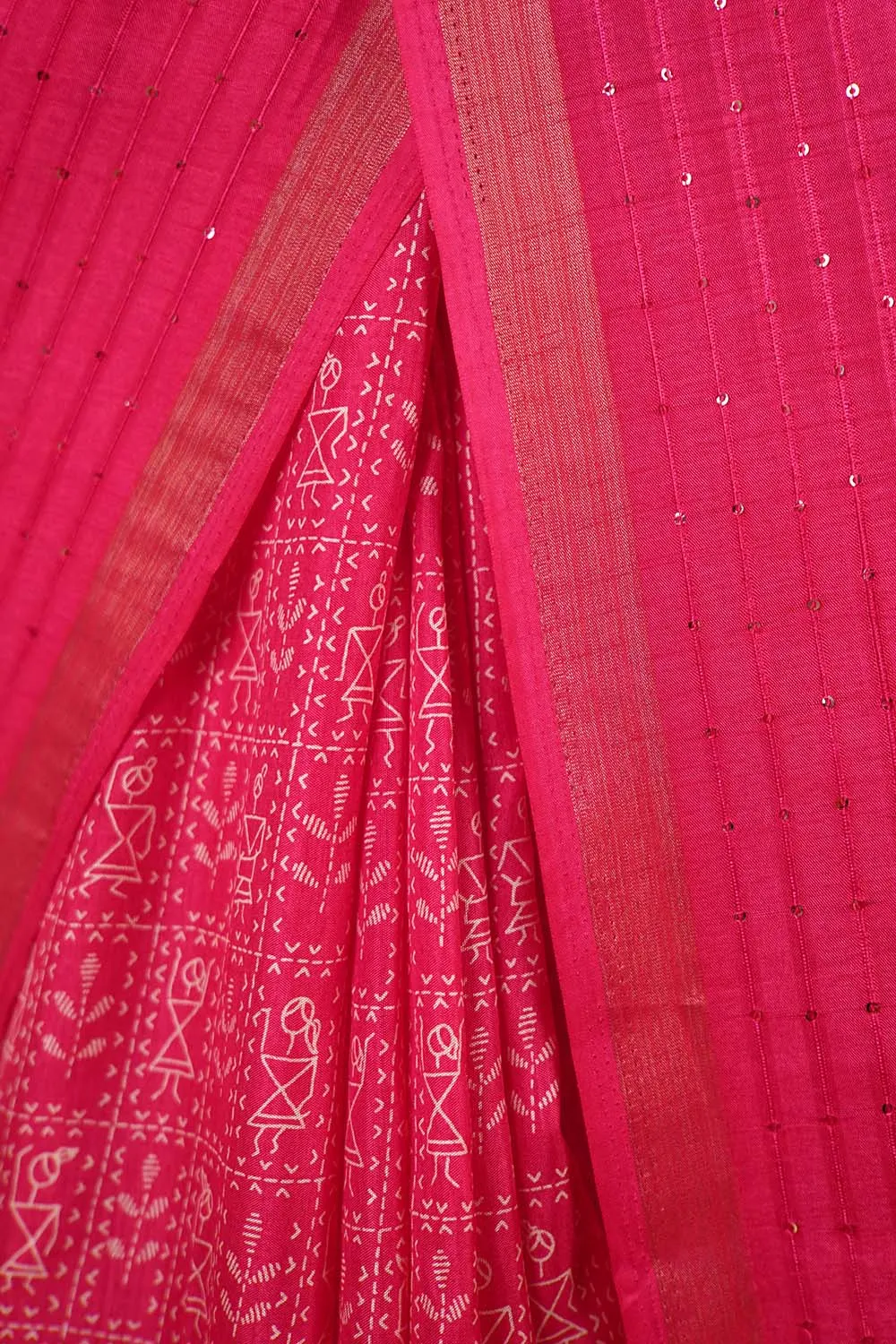 Ready to wear Dola Silk Over All Bastar Art  Printed With sequence Border Wrap in 1 minute Saree