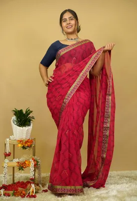 Ready to wear Geometric Printed Georgette  Woven Border Wrap IN One Minute Saree