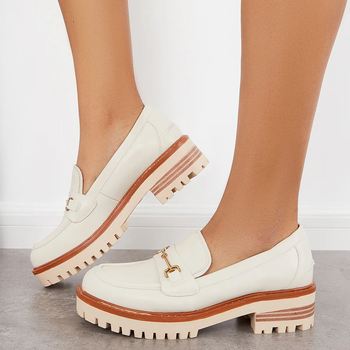 Women Comfy Round Toe Platform Loafers