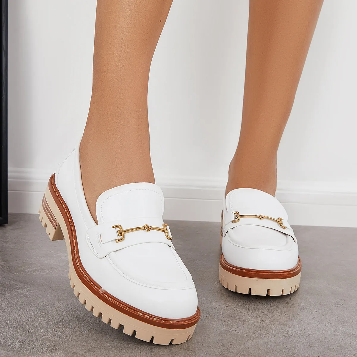 Women Comfy Round Toe Platform Loafers