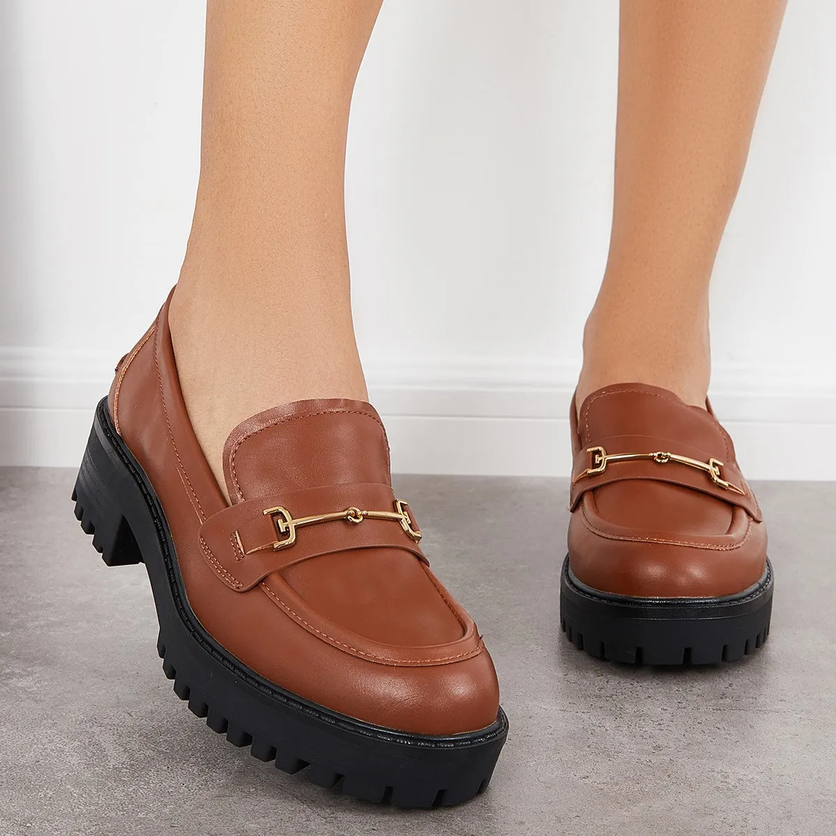 Women Comfy Round Toe Platform Loafers