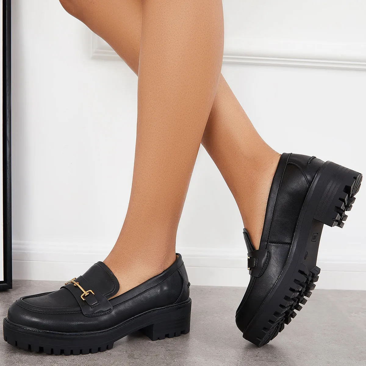 Women Comfy Round Toe Platform Loafers