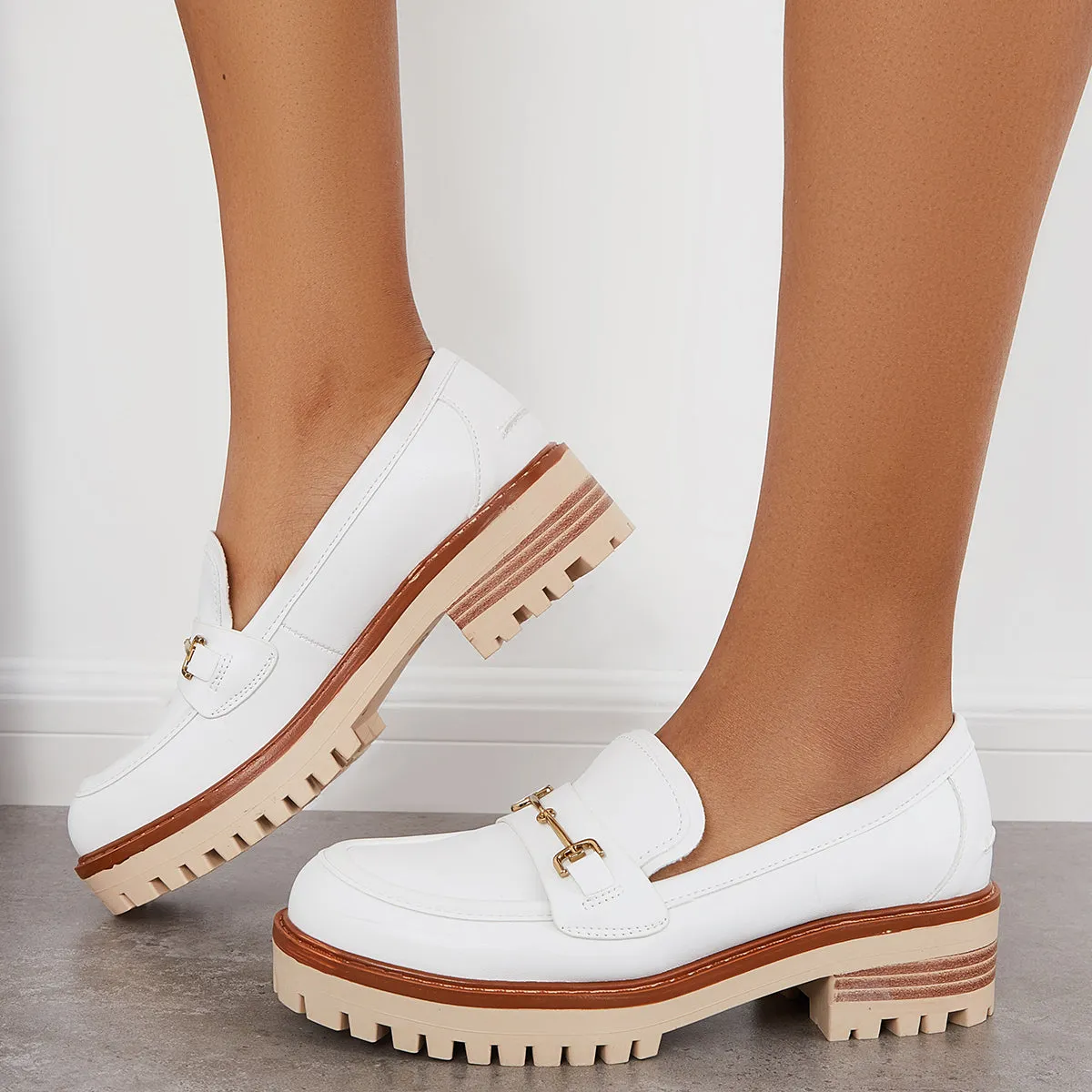 Women Comfy Round Toe Platform Loafers