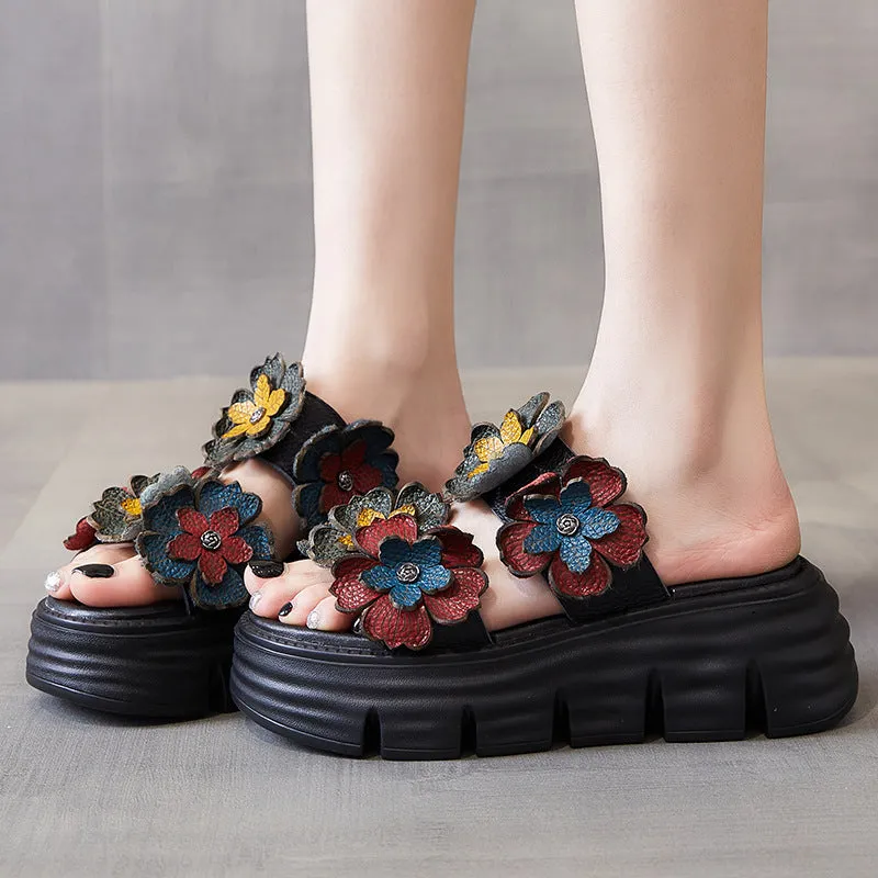 Women Leather Soft Casual Platform Slides