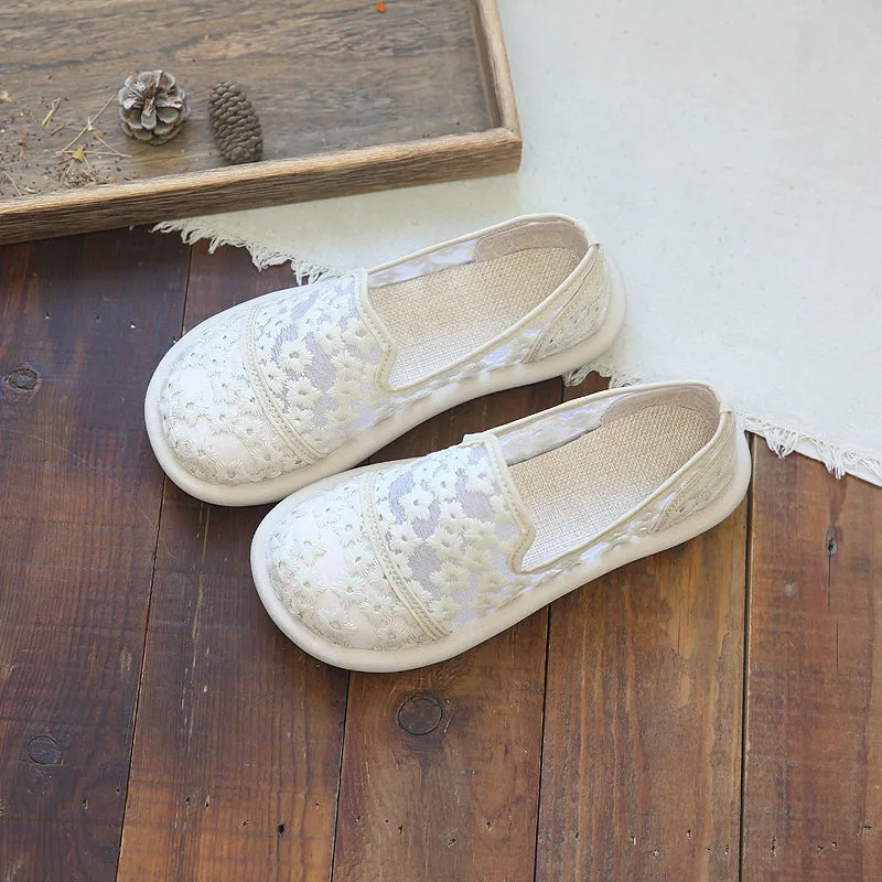 Women Retro Breathable Embroidery Canvas Flats