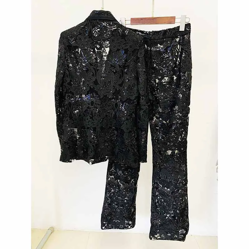 Women Sequined Wedding Suit Lace Blazer   Trousers Two Pieces Set Event Suit