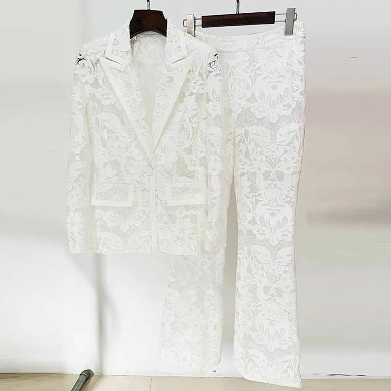 Women Sequined Wedding Suit Lace Blazer   Trousers Two Pieces Set Event Suit