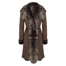 Women's Gold Brown 3/4 Length Warm Luxury Toscana Sheepskin Coat