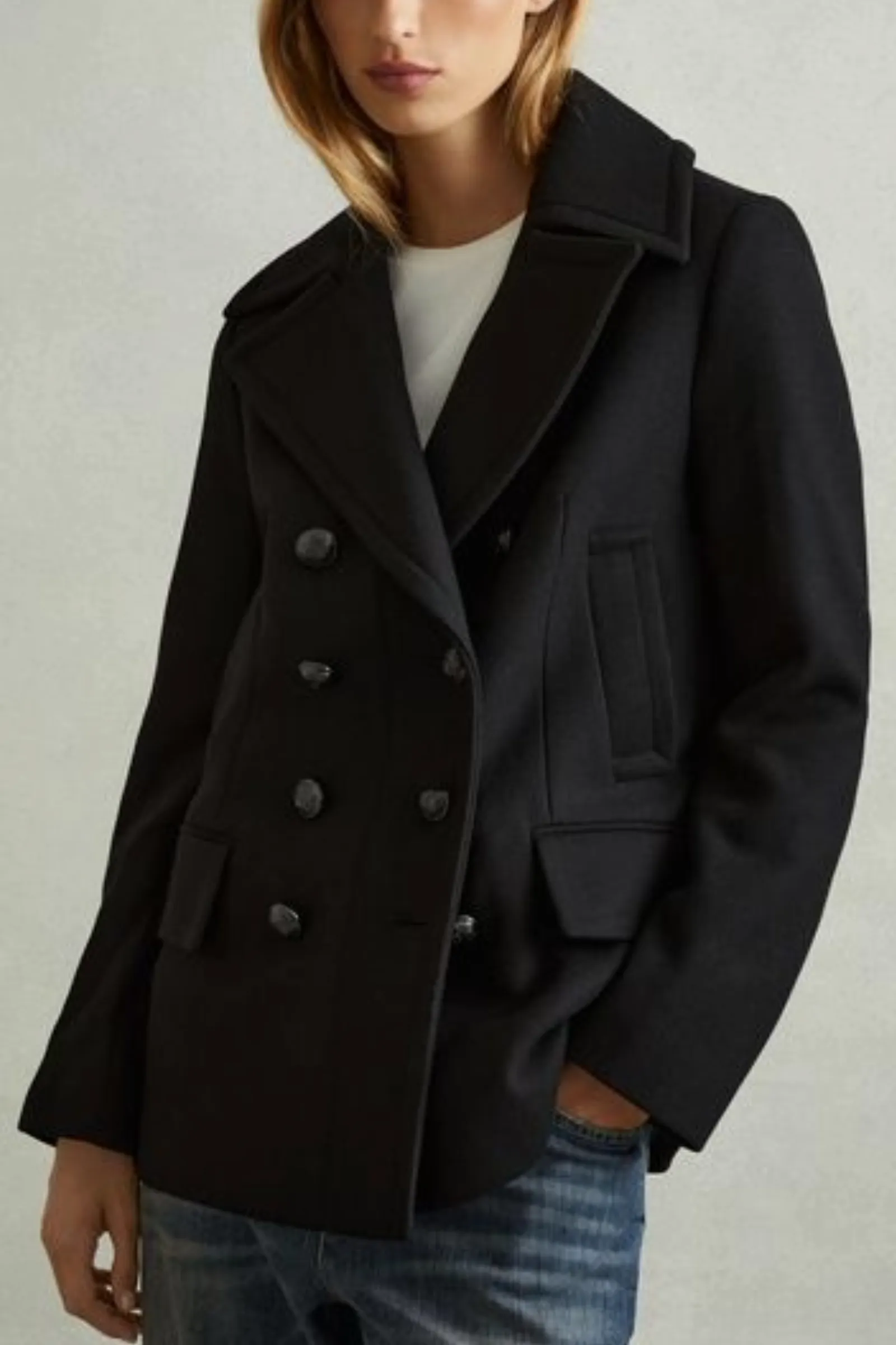 Wool Blend Double Breasted Pea Coat