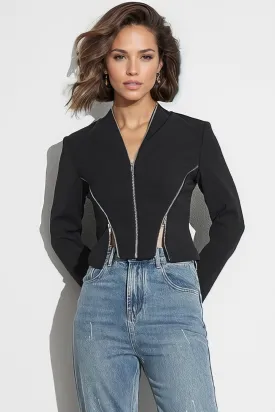 Zip-Up Cropped Jacket - Black